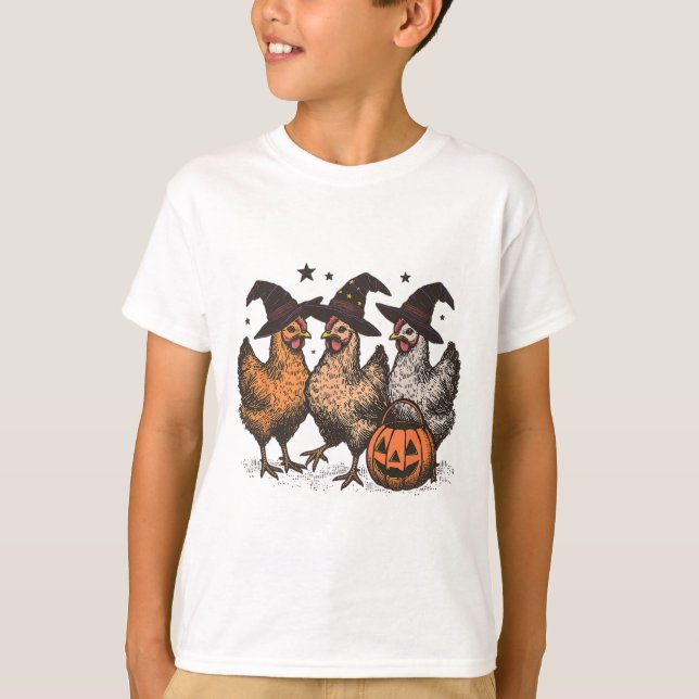 Höst Halloween Kyckling Pumpa Chick Eller Behandla T Shirt (Framsida)