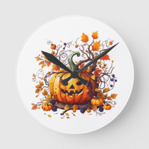 höst Halloween rolig pumpa Rund Klocka