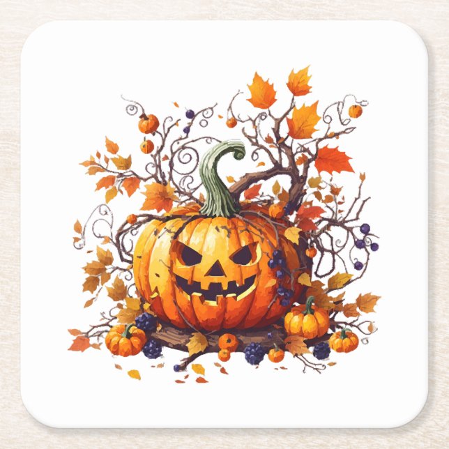 höst Halloween rolig pumpa Underlägg Papper Kvadrat (Framsidan)