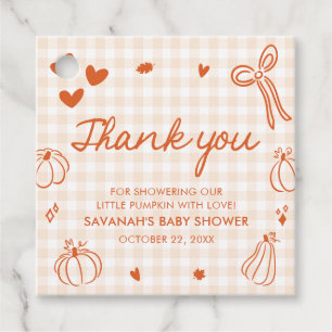 Höst Handritad Baby Shower med Liten Pumpa Gåvor Etiketter