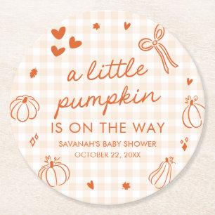 Höst Handritad Baby Shower med Liten Pumpa Underlägg Papper Rund