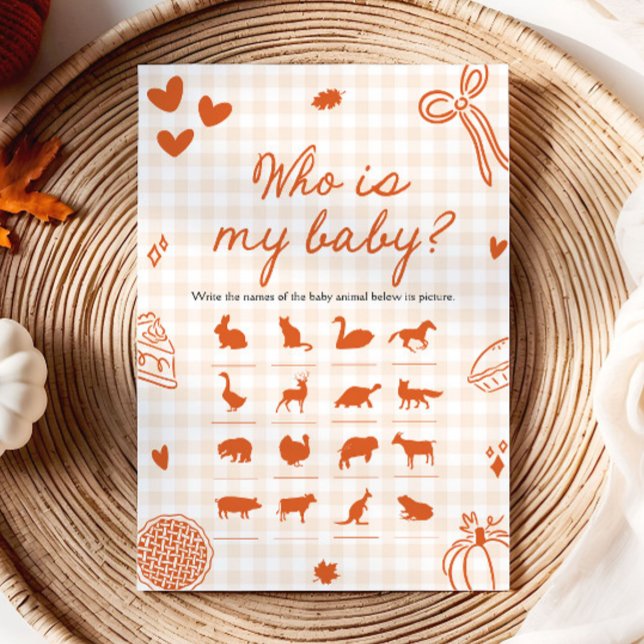 Höst Handritad Sötnos Vem Är Min Bebis Lek Inbjudningar (Fall Hand Drawn Cutie Pie Who Is My Baby Game)
