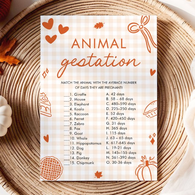 Höst Handritat Djur Dräktighet Bebis Shower Spel Inbjudningar (Fall Hand Drawn Animal Gestation Baby Shower Game)