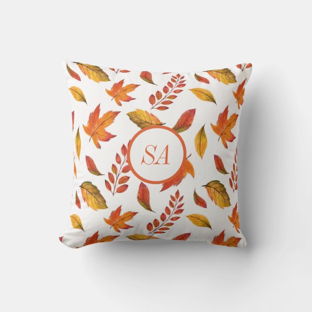 Höst Hem Dekor Höstlöv Orange Lönn Vit Kudde (Framsida)