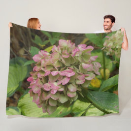 Höst Hortensia Blommar med Gyllene Hosta Blad Fleecefilt
