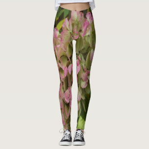 Höst Hortensia Blommar med Gyllene Hosta Blad Leggings