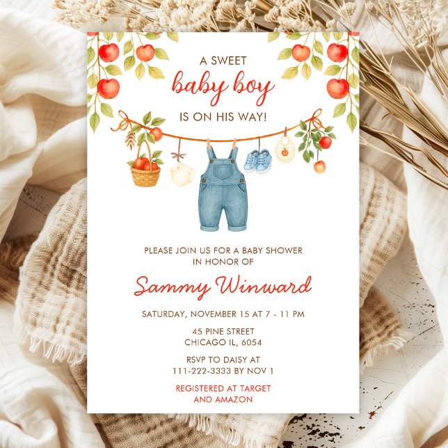 Höst Höst Äpple Klädtork Babyparty Pojke Inbjudningar (Skapare uppladdad)