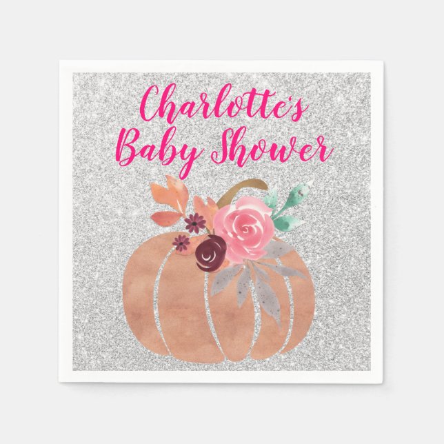 Höst Höst Blommig Pumpa Baby Shower Rosa Silver Pappersservett (Framsidan)