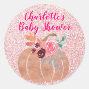 Höst Höst Blommig Pumpa Baby Shower Rose Guld Runt Klistermärke