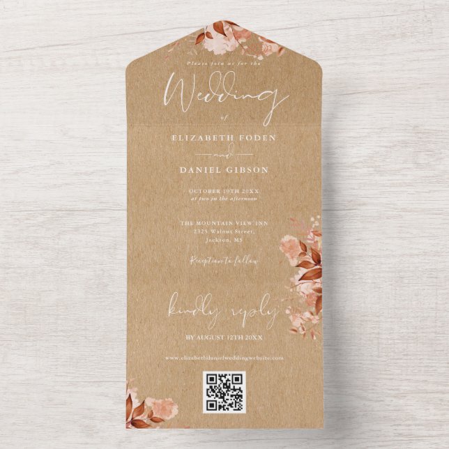 Höst Höst Blommig Rustik Kraft QR-kod Bröllop (Inside)