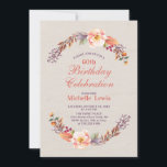 Höst/höst-Blommigt 60 Födelsedagsfest inbjudan<br><div class="desc">Blommigtens inbjudan att inställa hösten har en vacker krans av fall och barlkrage. Du kan anpassa all text. Fler matchande objekt finns i min butik BaraBomDesign.</div>