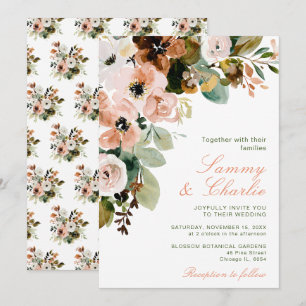 Höst Höst Blush Rosa Blommor och Löv Bröllop Inbjudningar