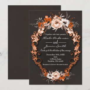 Höst Höst Bröllop Orange Blommig Blommor Elegant Inbjudningar