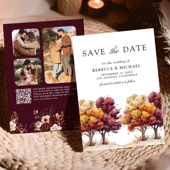 Höst Höst Burgund Träd QR-kod Foto Bröllop   Spara Datumet (Skapare uppladdad)