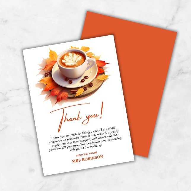 Höst Höst Kärlek Bryggs Kaffe Bröllopsdusch  Tack Kort (Fall Autumn Love is Brewing Coffee Bridal Shower Thank You Card )