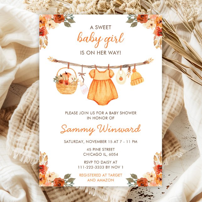 Höst Höst Kläder Linje Flicka Baby Shower Inbjudningar (Skapare uppladdad)