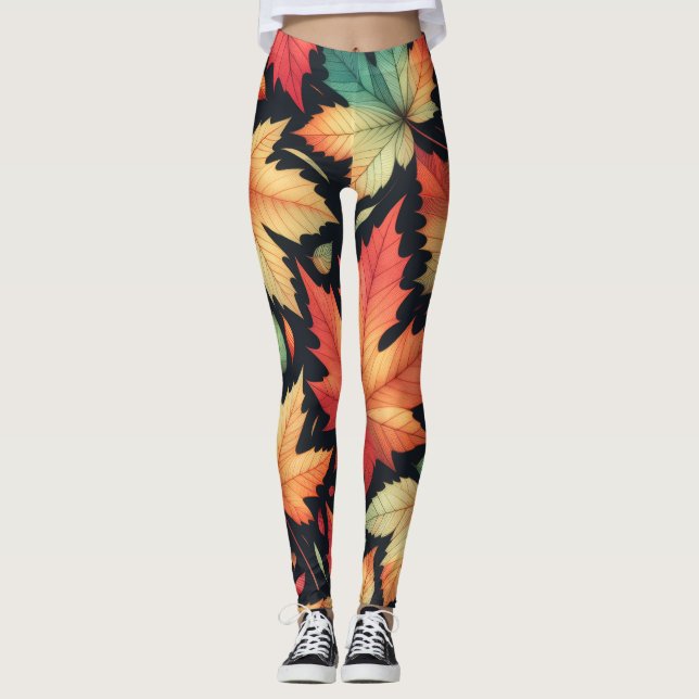 Höst Höst Lönnblad Färgglatt Mönster  Leggings (Framsida)