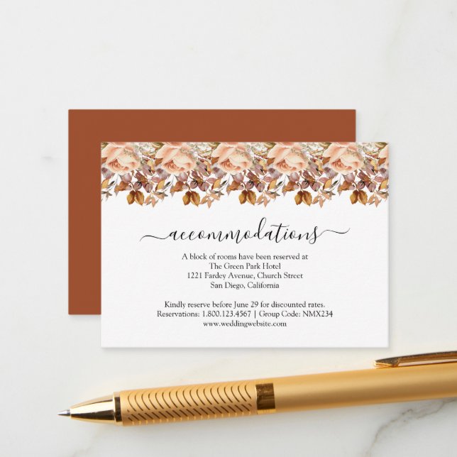 Höst Höst Löv Rustik Lanthandels Boho Bröllop Tilläggskort (Fram/Back In Situ)