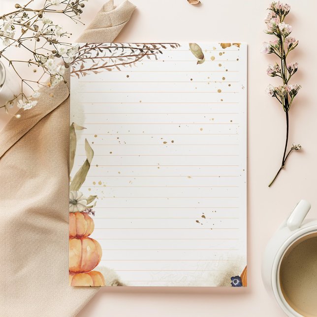 Höst/höst med pumpor och löv inklädda anteckningsblock (Elegant gold botanical lined notepad with minimalist design and modern charm.)