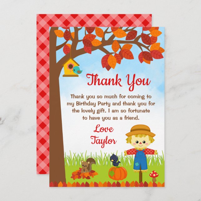 Höst Höst Pojke Fågelskrämman Födelsedag Tack Kort (Fram/baksida)