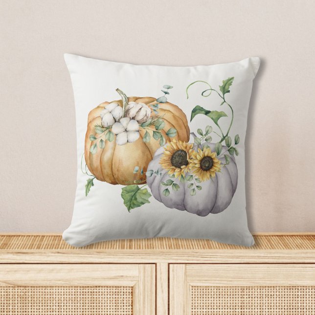 Höst Höst Pumpa Solros och Bomullsblommor Kudde (In situ)