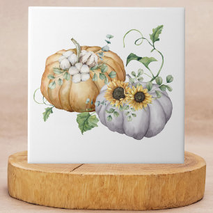 Höst Höst Pumpor Solrosor och Bomullsblommor Kakelplatta
