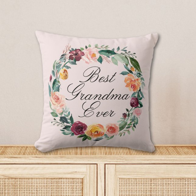Höst Höst Ros Blomma Blommig Krans Bästa Mormor Kudde (In situ)