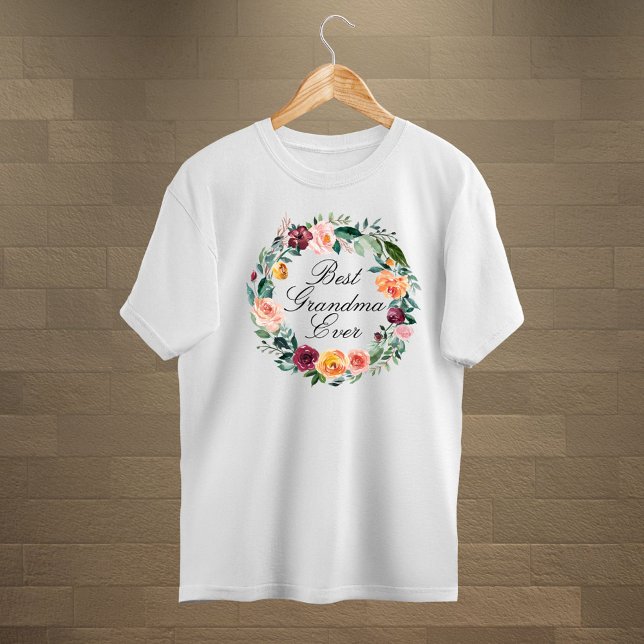 Höst Höst Ros Blomma Blommig Krans Bästa Mormor T Shirt (Close up)