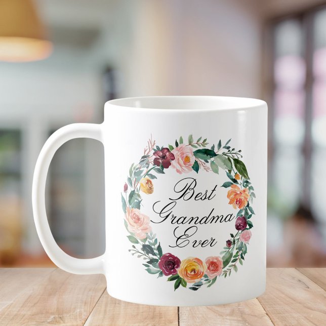 Höst Höst Ros Blomma Blomster Krans Bästa Mormor Kaffemugg (In situ)