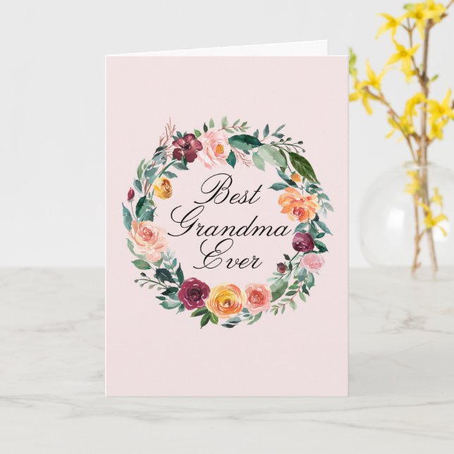 Höst Höst Ros Blomma Blomsterkrans Bästa Mormor Kort (Gul blomma)