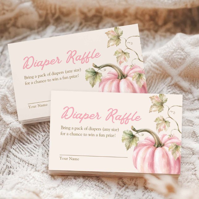 Höst Höst Rosa Pumpa Blöja Lotteri Kort (Pink Pumpkin Fall Girl Baby Shower Diaper Raffle Card)