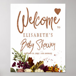 Höst höst rostig blomster baby shower välkomstskyl poster