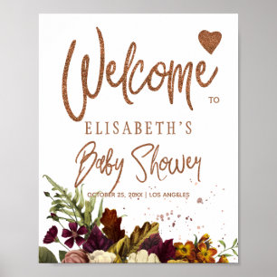 Höst höst rostig blomster baby shower välkomstskyl poster