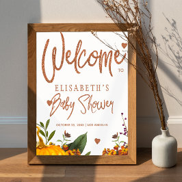 Höst höst rostig blomster bebisfest välkomstskylt poster
