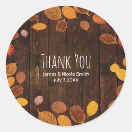 Höst Höst Ruskiga Gyllene Löv på Trä Bröllop Runt Klistermärke