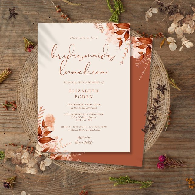 Höst Höst Rustik Blommig Brudtärna Lunch Inbjudningar (Autumn Fall Rustic Floral Bridesmaids Luncheon Invitation)