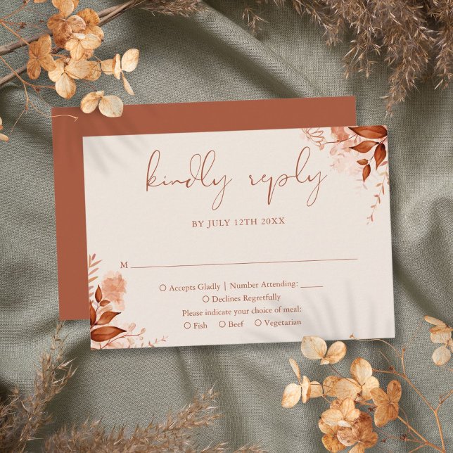 Höst Höst Rustik Blommig Elegant Bröllop OSA Kort (Autumn Fall Rustic Floral Elegant Wedding RSVP Card)