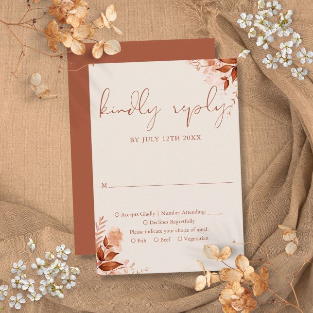 Höst Höst Rustik Blommig Terrakotta Bröllop OSA Kort (Autumn Fall Rustic Floral Terracotta Wedding RSVP Card)
