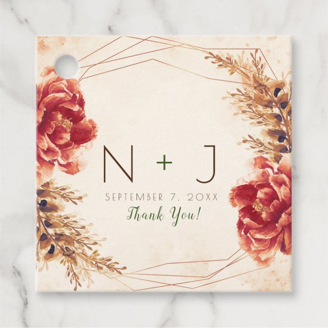 Höst Höst Spis Blommig Akvarell Bröllop Gåvor Etiketter (Framsida)