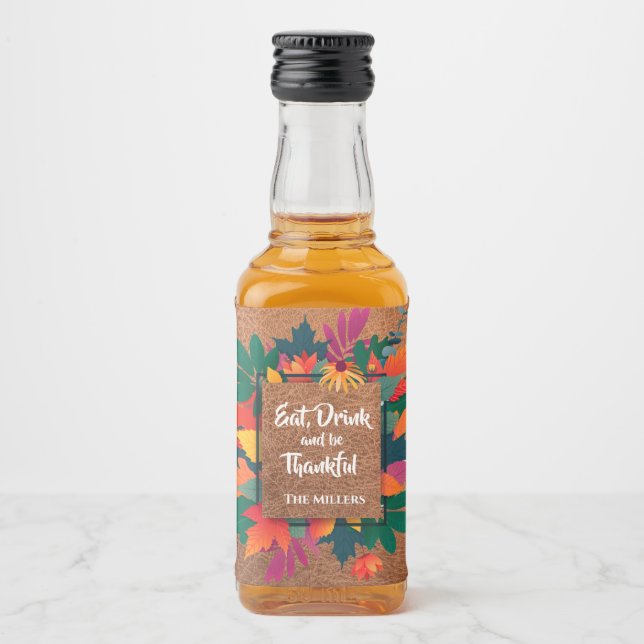 Höst Höst Tacksgiving Löv på Läder Spritflaskor Etikett (Framsida)