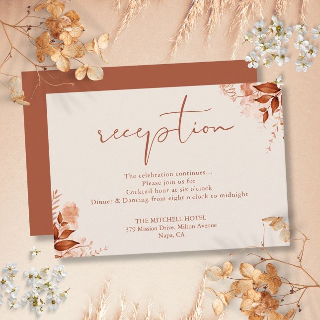 Höst Höst Terrakotta Rustik Bröllopsmottagning Tilläggskort (Autumn Fall Terracotta Rustic Wedding Reception Enclosure Card)