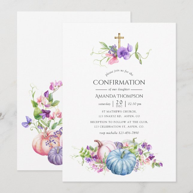 Höst - Höstblommig konfirmation Inbjudningar (Fram/baksida)
