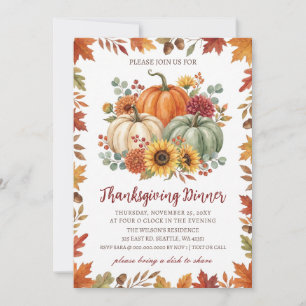 Höst Höstblommor Pumpa Thanksgiving Middag Inbjudningar