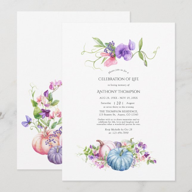 Höst - Höstens blommande pumpafirande av livet Inbjudningar (Fram/baksida)