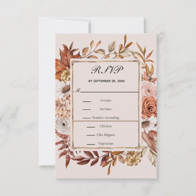 Höst Höstlöv Blommig Formell Elegant Bröllop OSA Kort (Framsida)