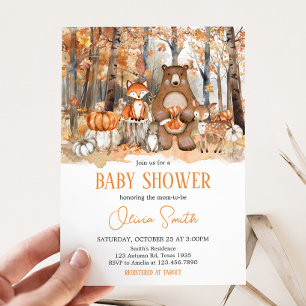 Höst Höstlöv Skogsdjur Baby Shower Inbjudningar