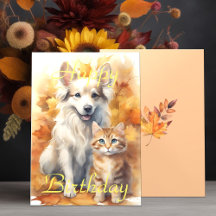 Höst höstlöv Vit Collie Hund & Tabby Kattunge