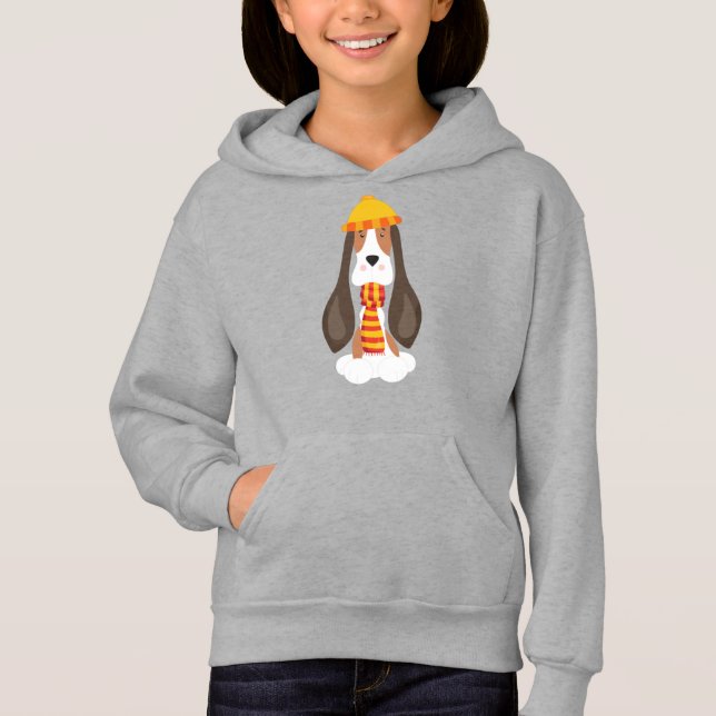 Höst Hund, Cute Hund, Basset Hound, Scarf, Hat T Shirt (Framsida)