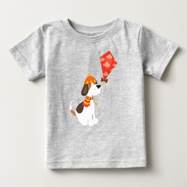 Höst Hund, Cute Hund, Hund med Kite, Scarf, Hat T Shirt (Framsida)