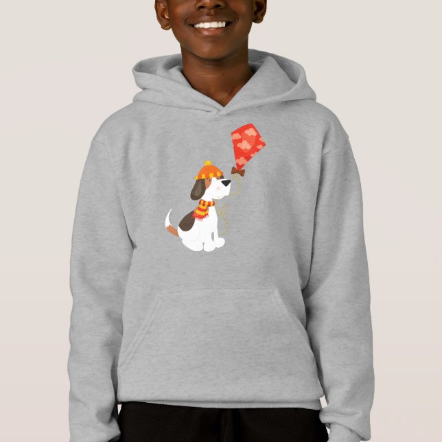 Höst Hund, Cute Hund, Hund med Kite, Scarf, Hat T Shirt (Framsida)